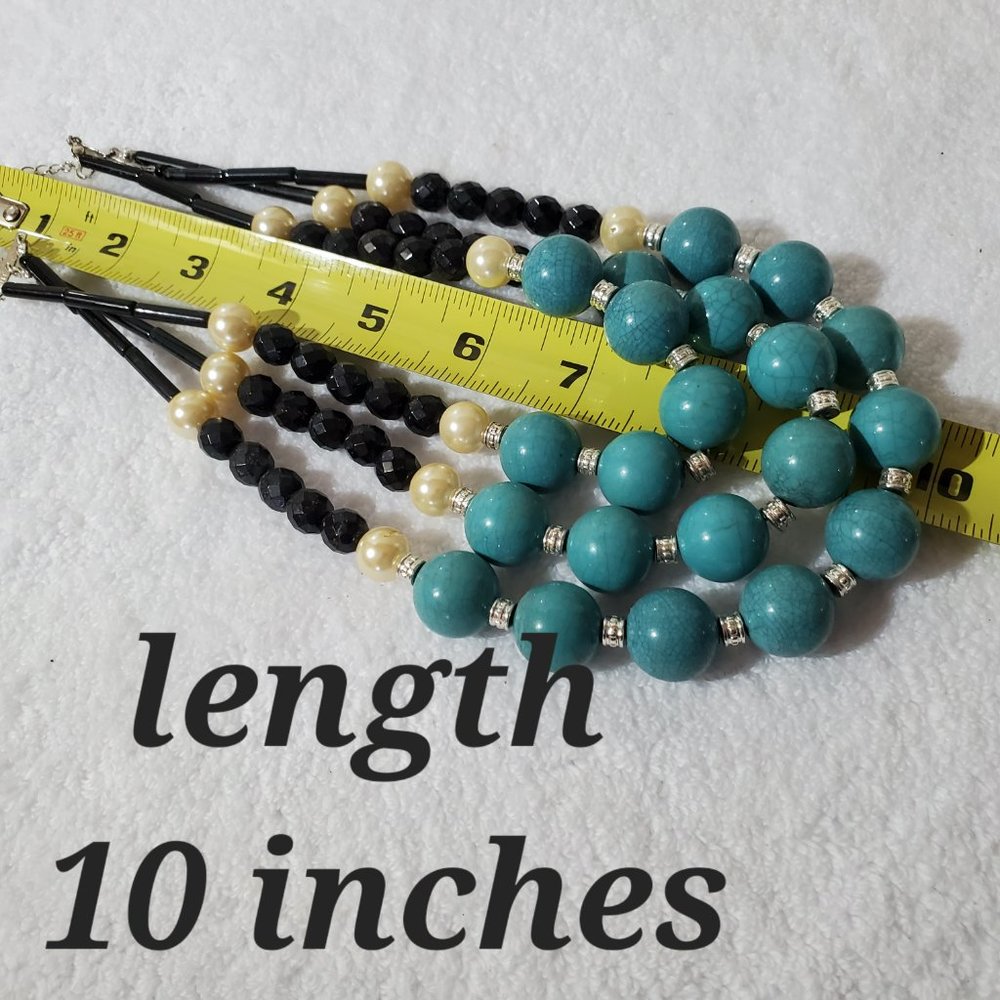 Vintage Avon Turquoise Black Pearl Silver Bead ed 10" Drop Layered Necklace - Picture 4 of 5
